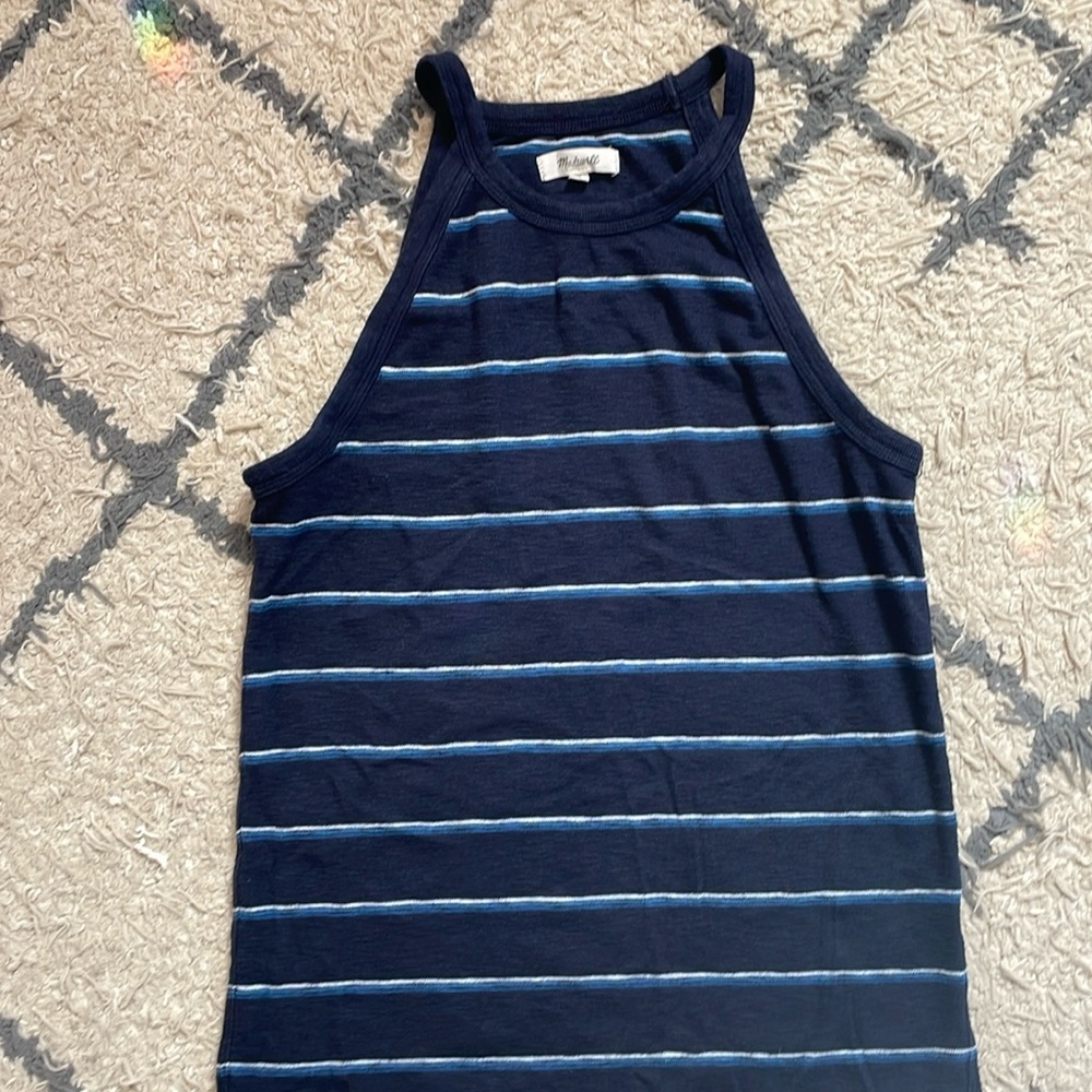 MADEWELL Timeoff Tank Top Shawn Stripe Indigo Blue White Women’s Size Medium